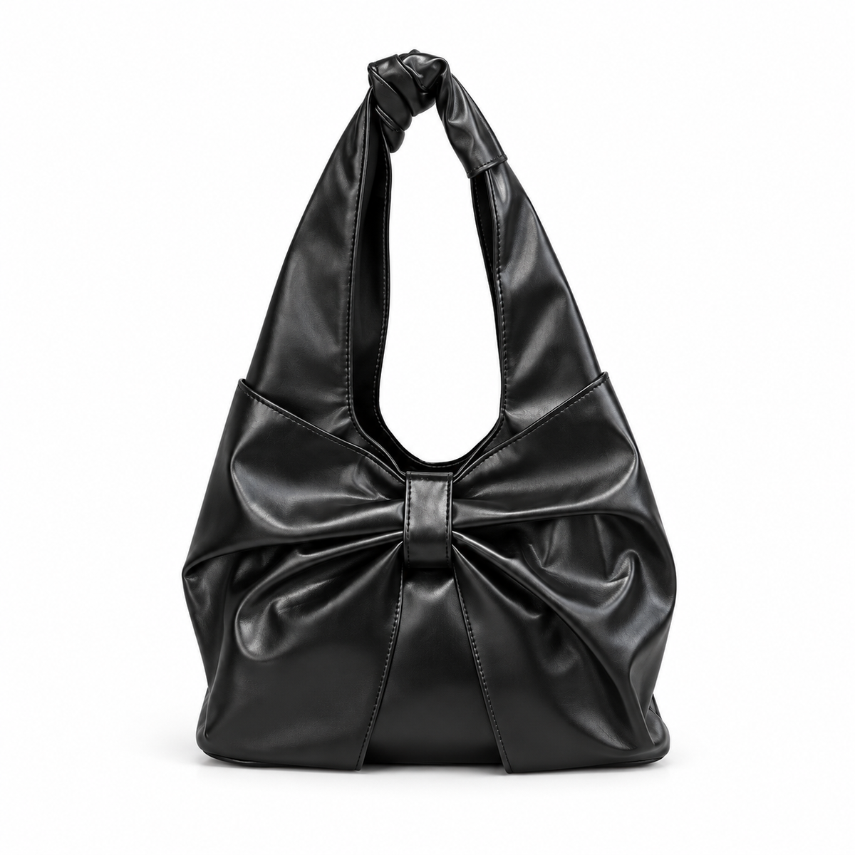 Sleek Bow Detail Black Shoulder Bag