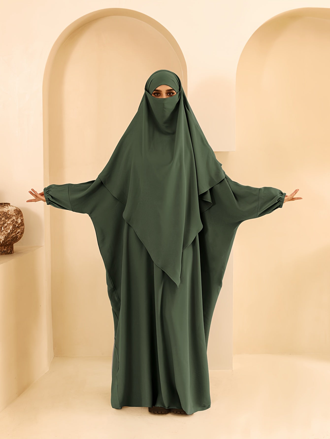 Plus Size - A Set of Elegant Plus Size Women Jilbaab Dresses, Middle East Dubai Solid Color Robe Dress Two Piece Set, Perfect for Ramadan And Islamic Prayers Abaya Femme Women Abaya Dubai Islamic Clothing Abaya Hijab Femme Prayer Jil
