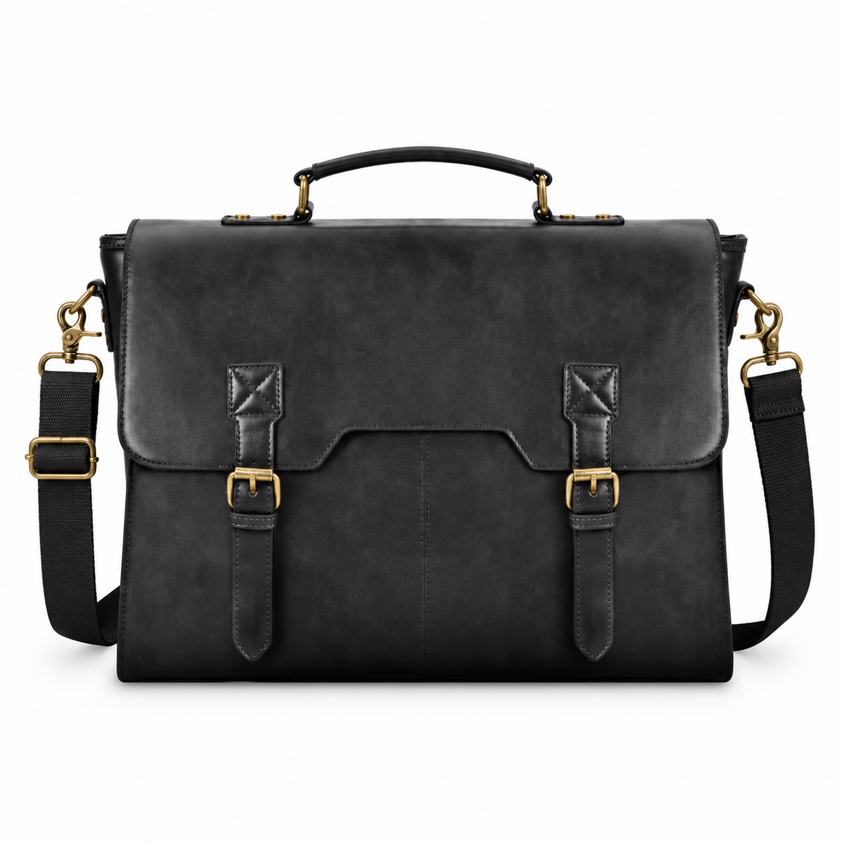 Vintage Black Leather Briefcase With Buckles