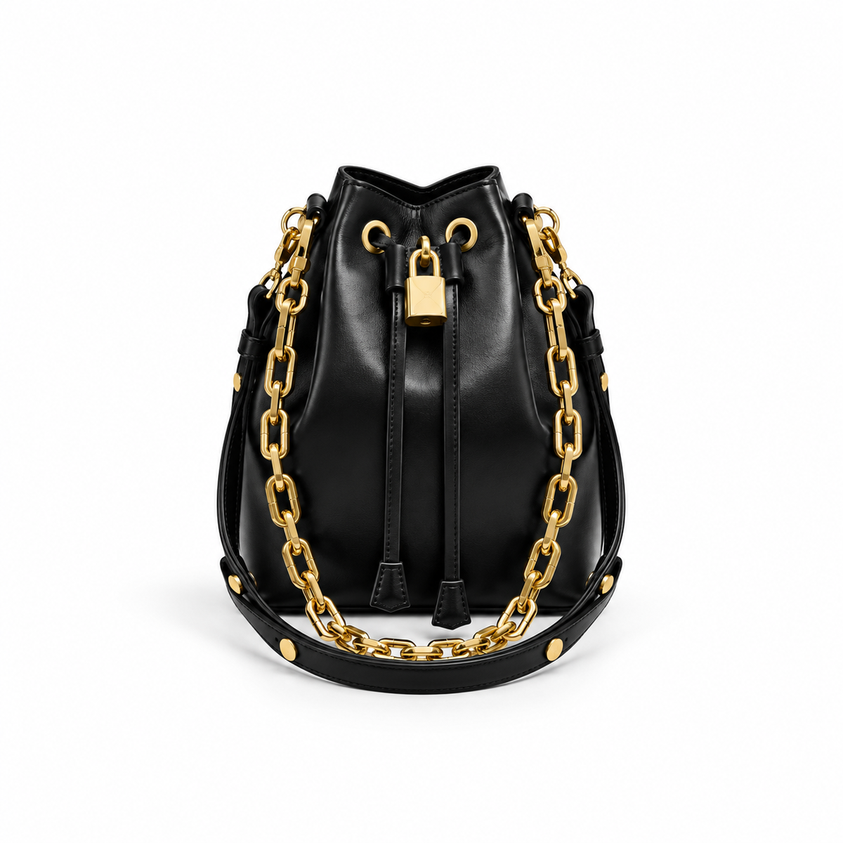 Luxury Black Drawstring Bucket Bag