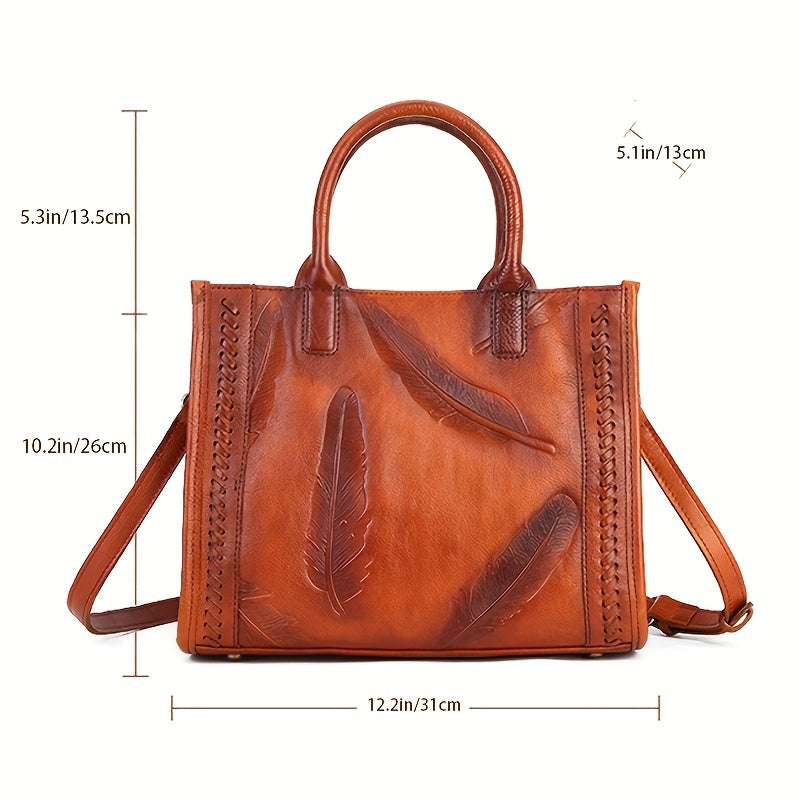 Vintage-Style Leather Tote Bag With Sling Strap, Large Capacity Handbag For Women