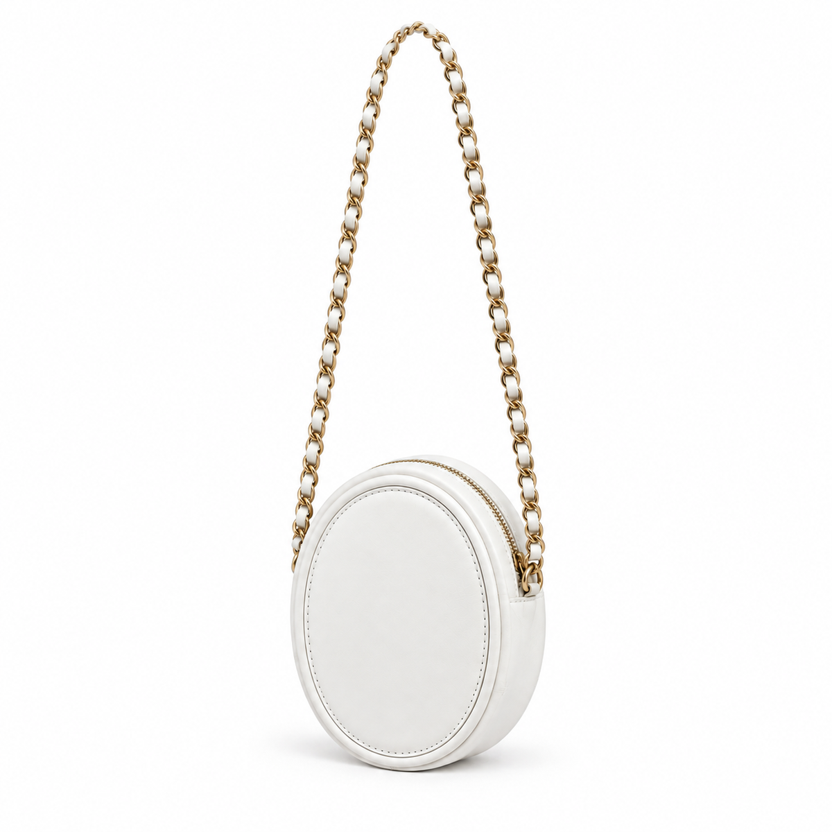 White Oval Chain Strap Crossbody Bag