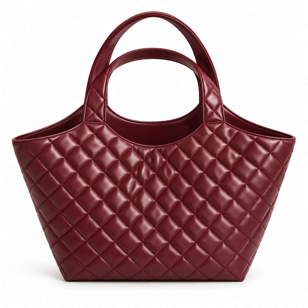 Burgundy Quilted Vegan Leather Shoulder Tote