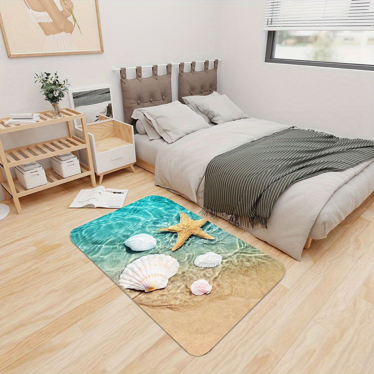 1pc Non Slip Bath Rugs - Durable Flannel Mat with Bright 3D Seashell Print, Sponge Foam Rug - For Laundry Room, Kitchen, Bathroom - Suitable for Home Decor - Perfect Gift for Housewarming