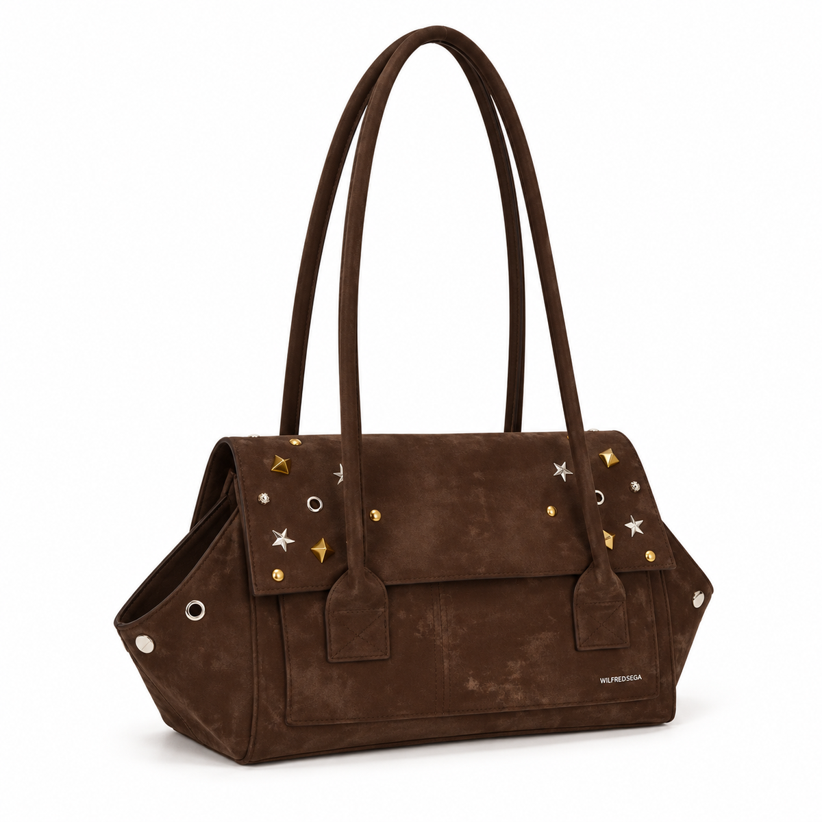 Vintage Brown Star Studded Shoulder Bag