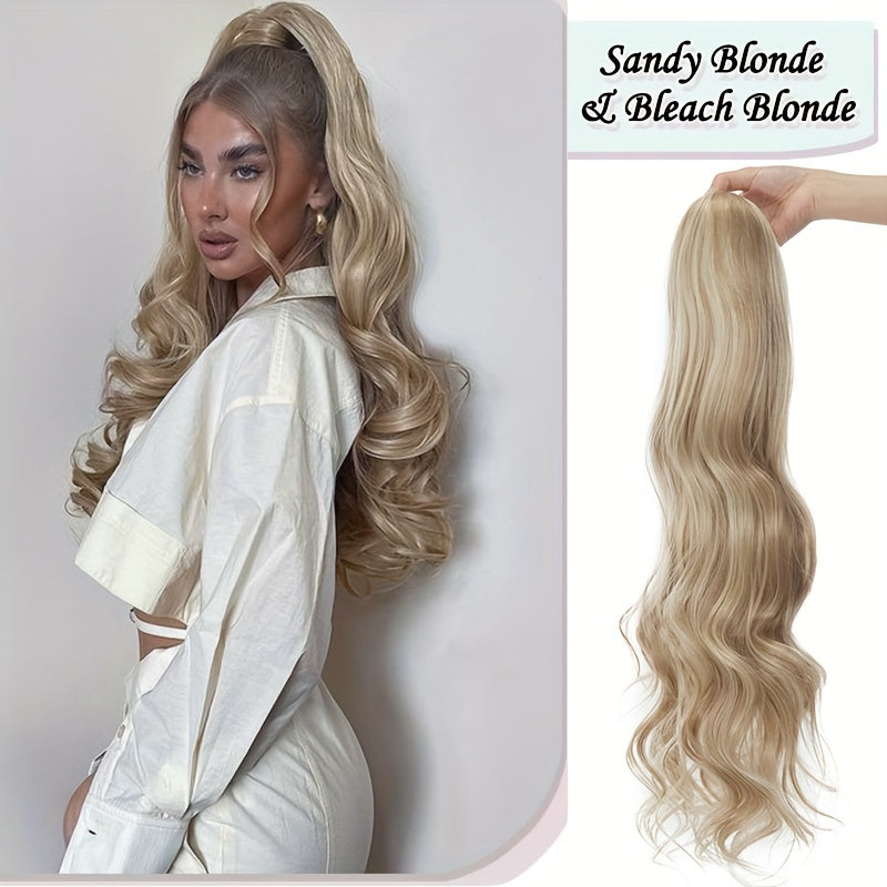 Long Curly Wavy Hair Piece Synthetic Pony Tail Extensions For Women Highlight Balayage