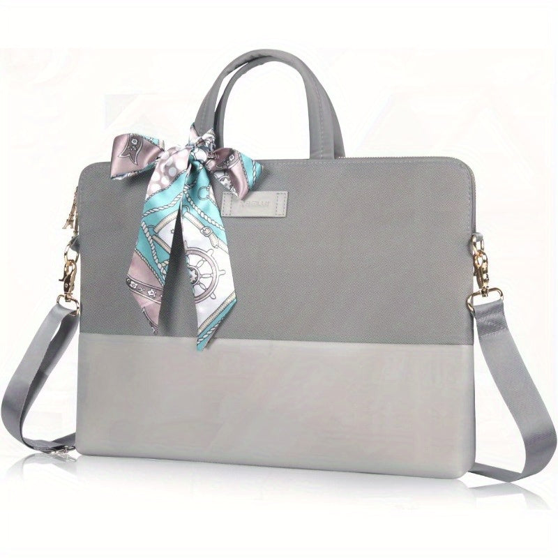 Leather Laptop Bag for Women 15.6-Inch Carrying - Computer Bag Laptop Case Shoulder Slim Work Travel Grey