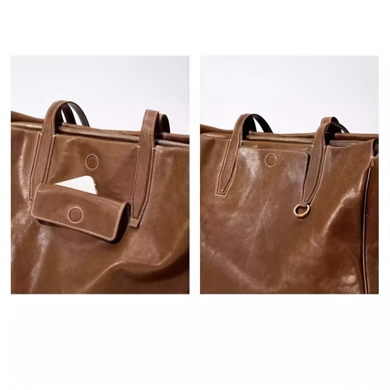 Luxury Genuine Leather Tote Bag - Spacious With Zipper Bag, Perfect for Women's Travel & Business