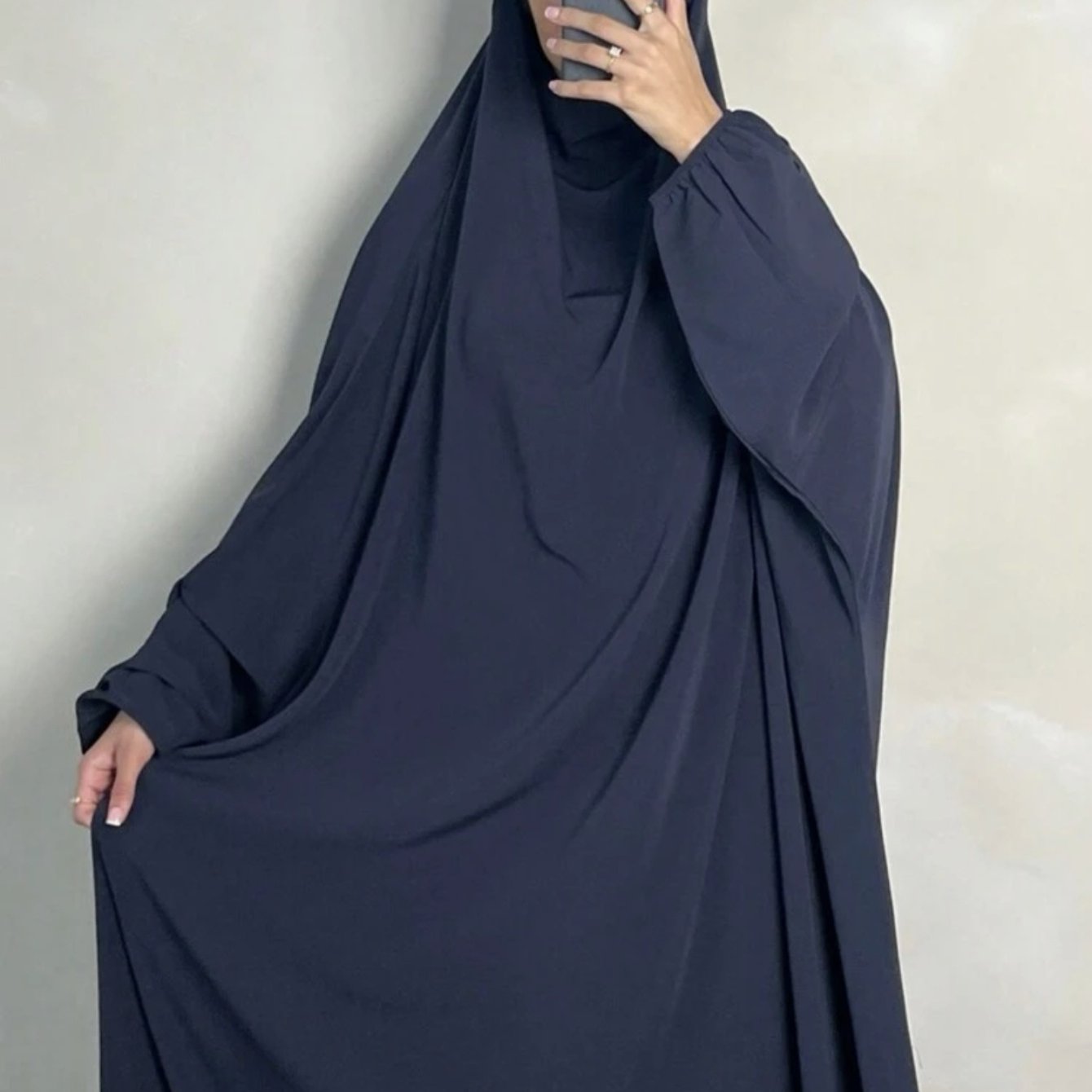 Elegant Solid Black Baju Abaya Prayer Dress - Loose Fit Batwing Sleeves Long Sleeve Ramadan Abaya with Hijab Headscarf, Traditional Middle Eastern All-Season Long Robe for Women