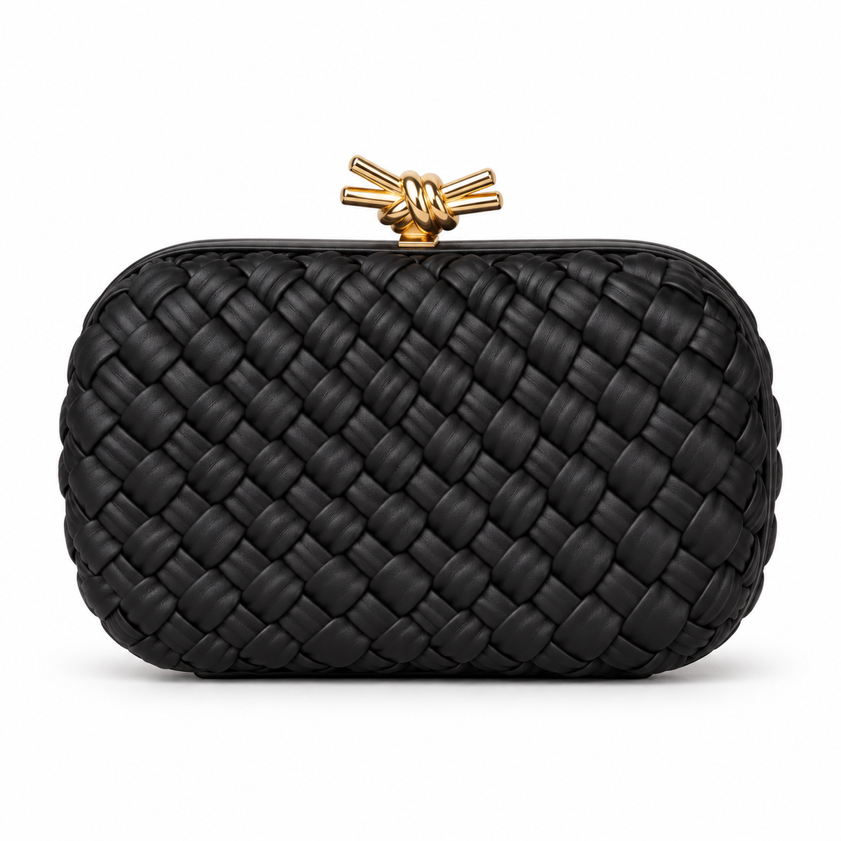 Black Woven Clutch With Gold Clasp