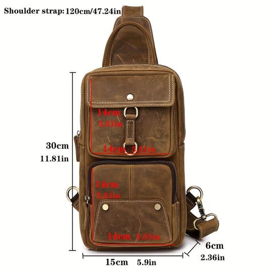 Leather Sling Bag - Vintage Shoulder Backpack Satchel Chest Casual Outdoor Daypack Crossbody - For Men & Women