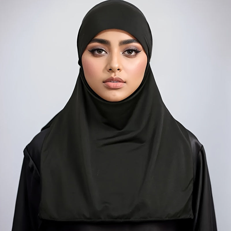 1pc Muslim Face Covering Scarf - Fashionable Exposed Khimar Abaya for Women, Black & White, Autumn Winter Warmth, Arabic Style Versatile for Casual & Formal Outfits, Hijab Scarf