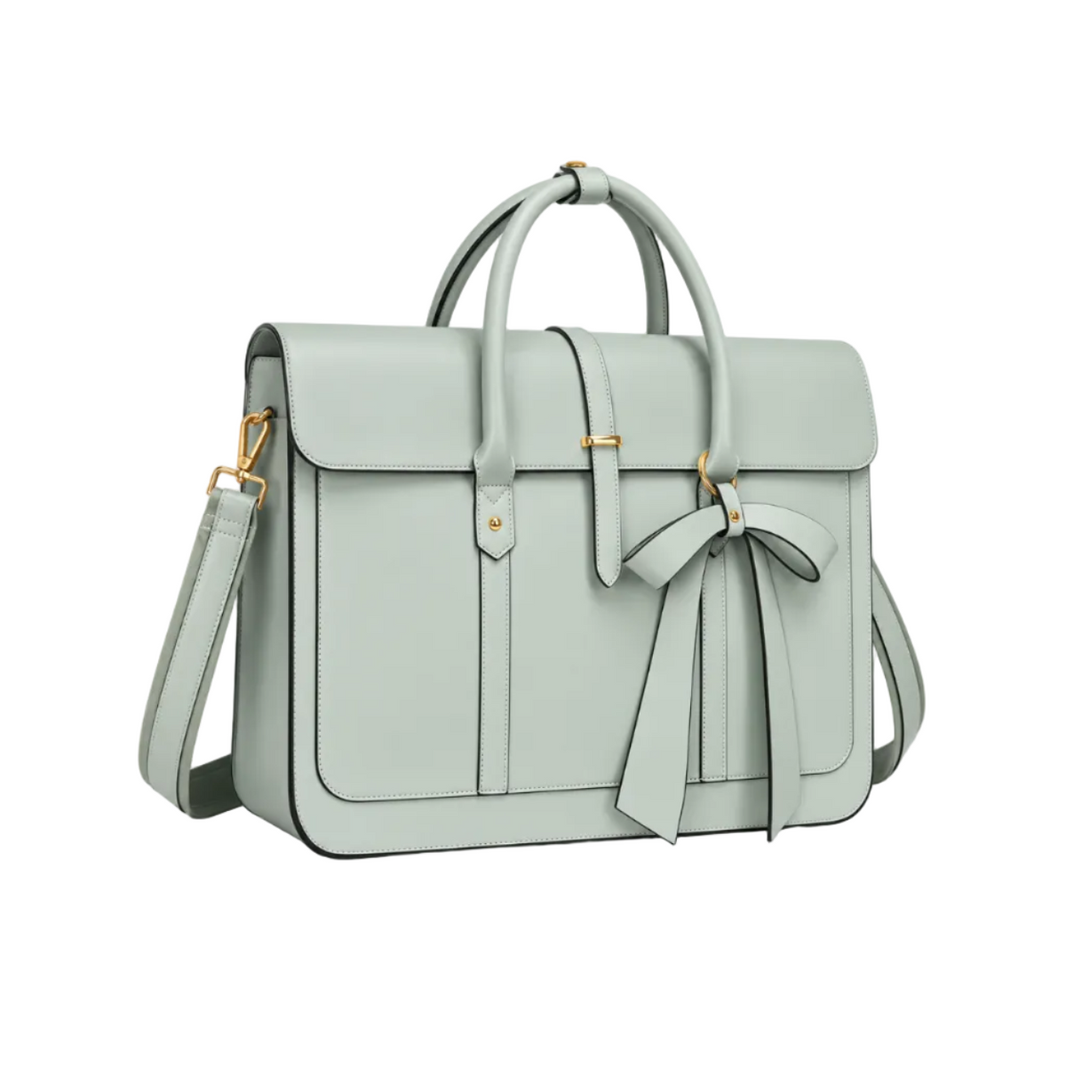 Sage Green Bow Leather Laptop Bag