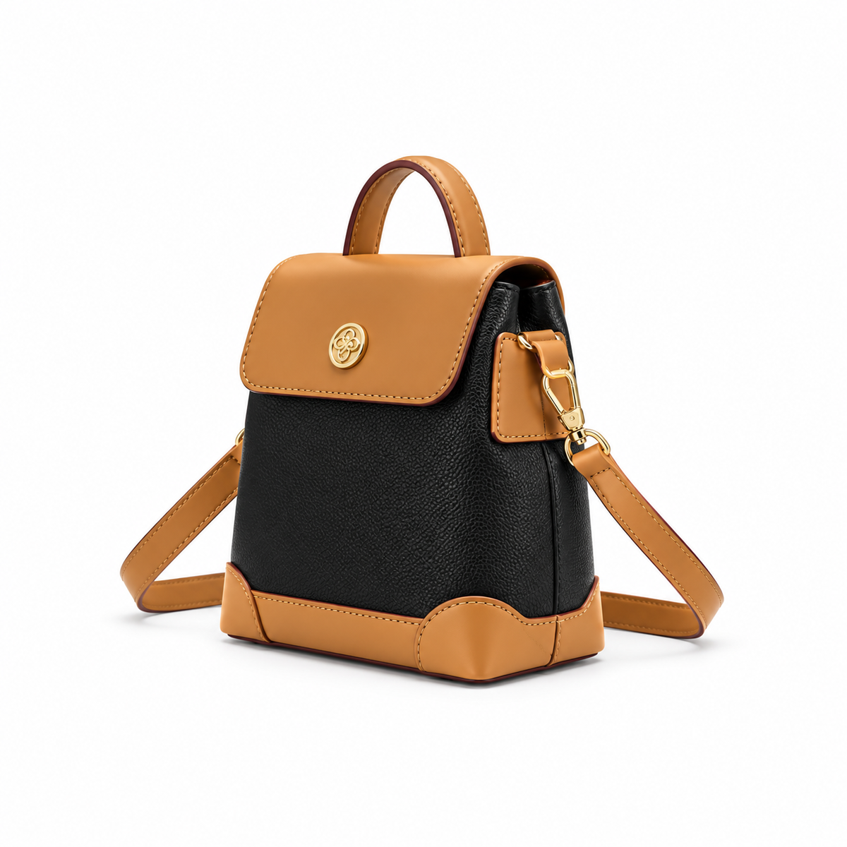 Elegant Black And Caramel Crossbody Bag