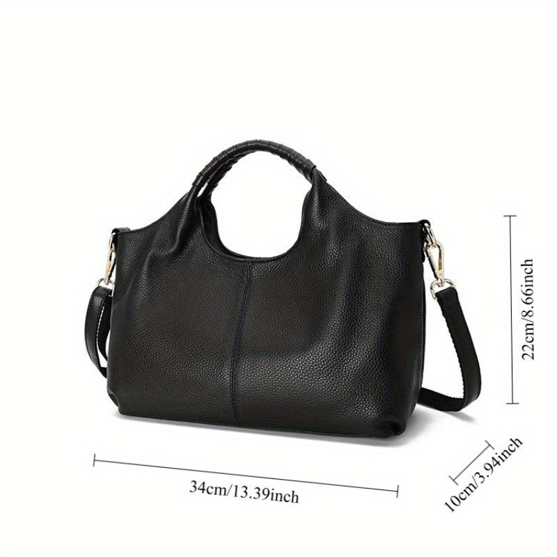 Genuine Leather Women’s Handbag - Soft Cowhide Crossbody & Shoulder Bag with Zipper Closure
