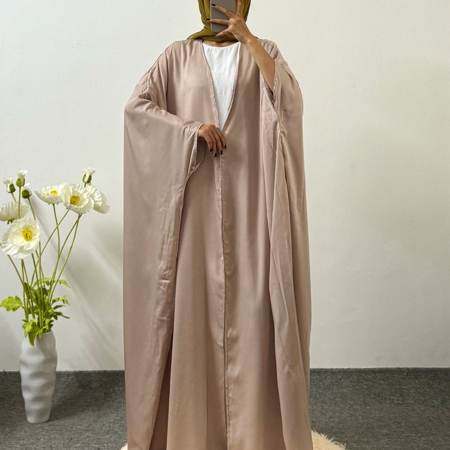 Extra Loose Plus Size Long Robe Solid Color Batwing Sleeve Abayas Outer Robe Middle Eastern Long Dress
