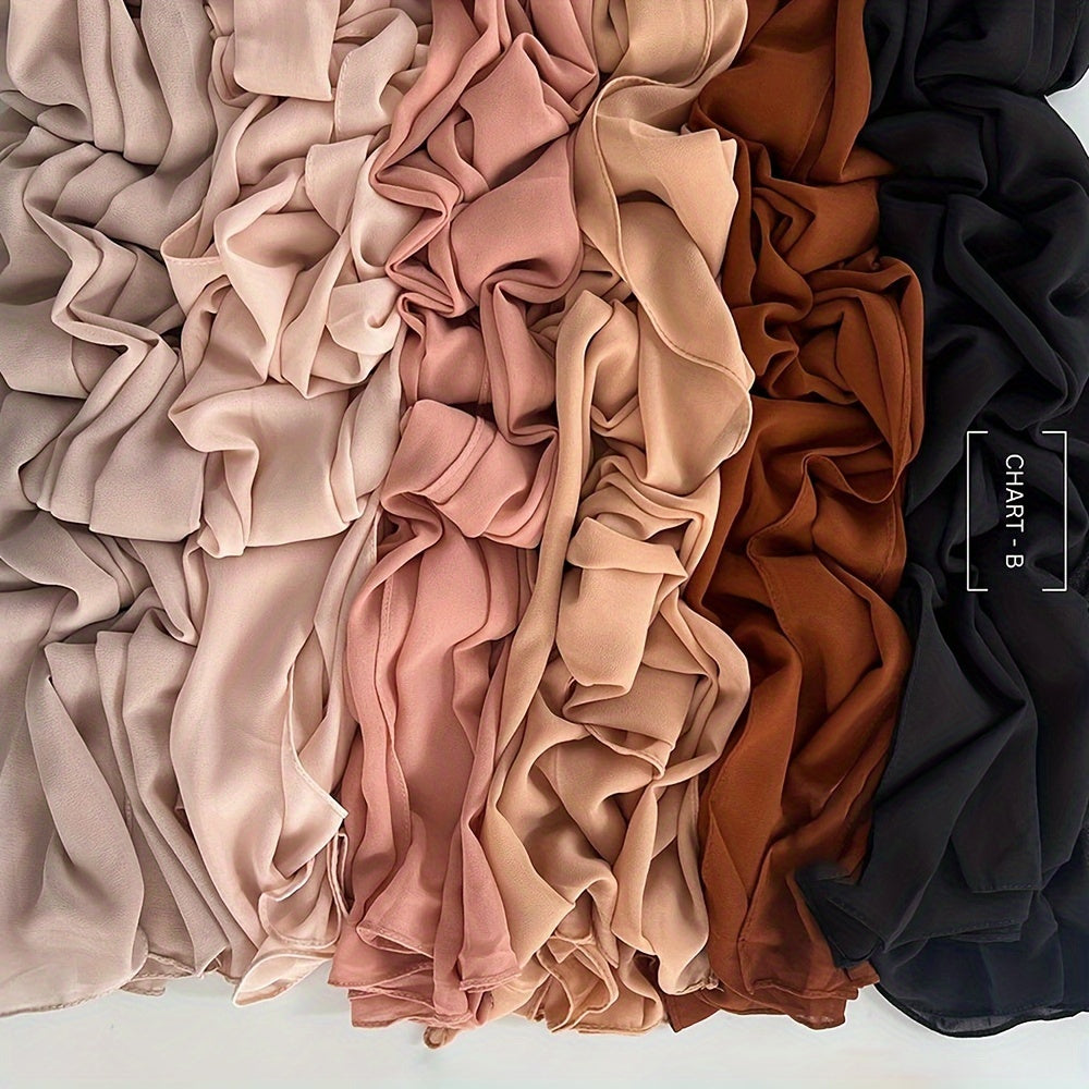 6pcs Women's Breathable Satin Bamboo Jersey Hijab Scarves - Non-Stretch Snug Fit, 10 Solid Colors for Ramadan & Modest Fashion, Premium Woven Satin Fabric, Hand Wash/Dry Clean, Hijab Accessories