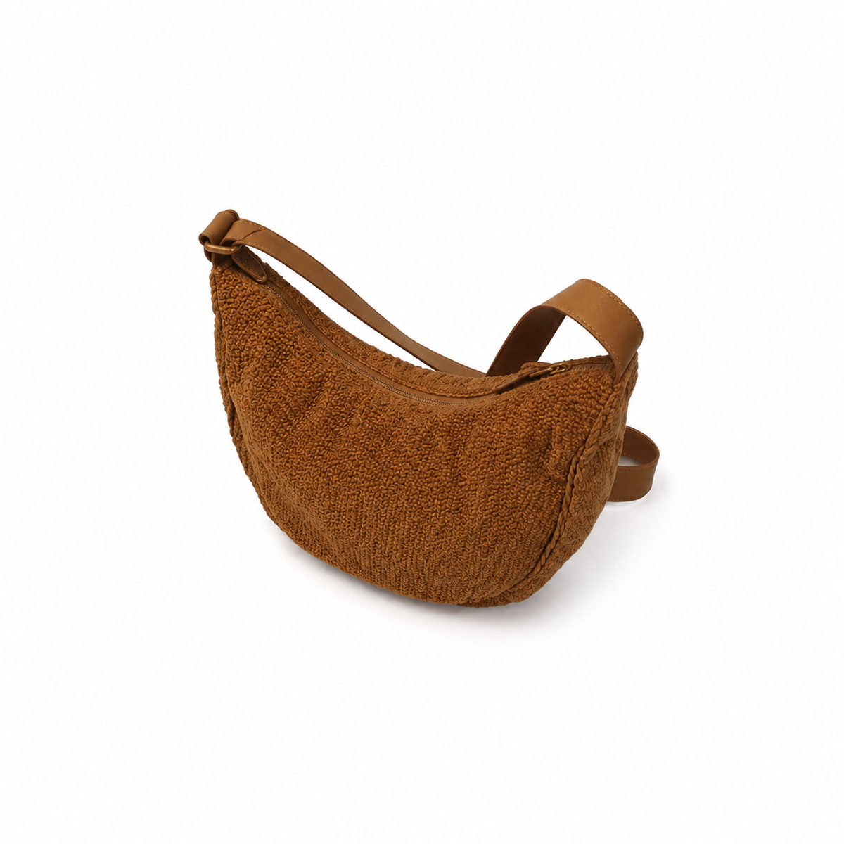 Brown Woven Crescent Hobo Shoulder Bag
