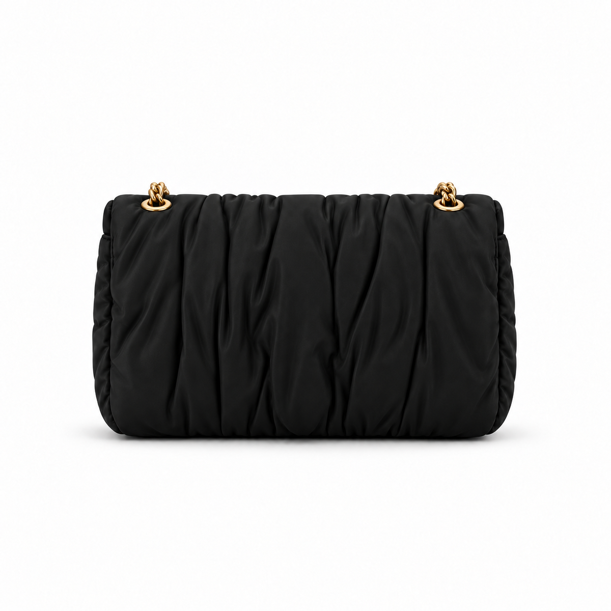 Black Ruched Padded Chain Shoulder Bag