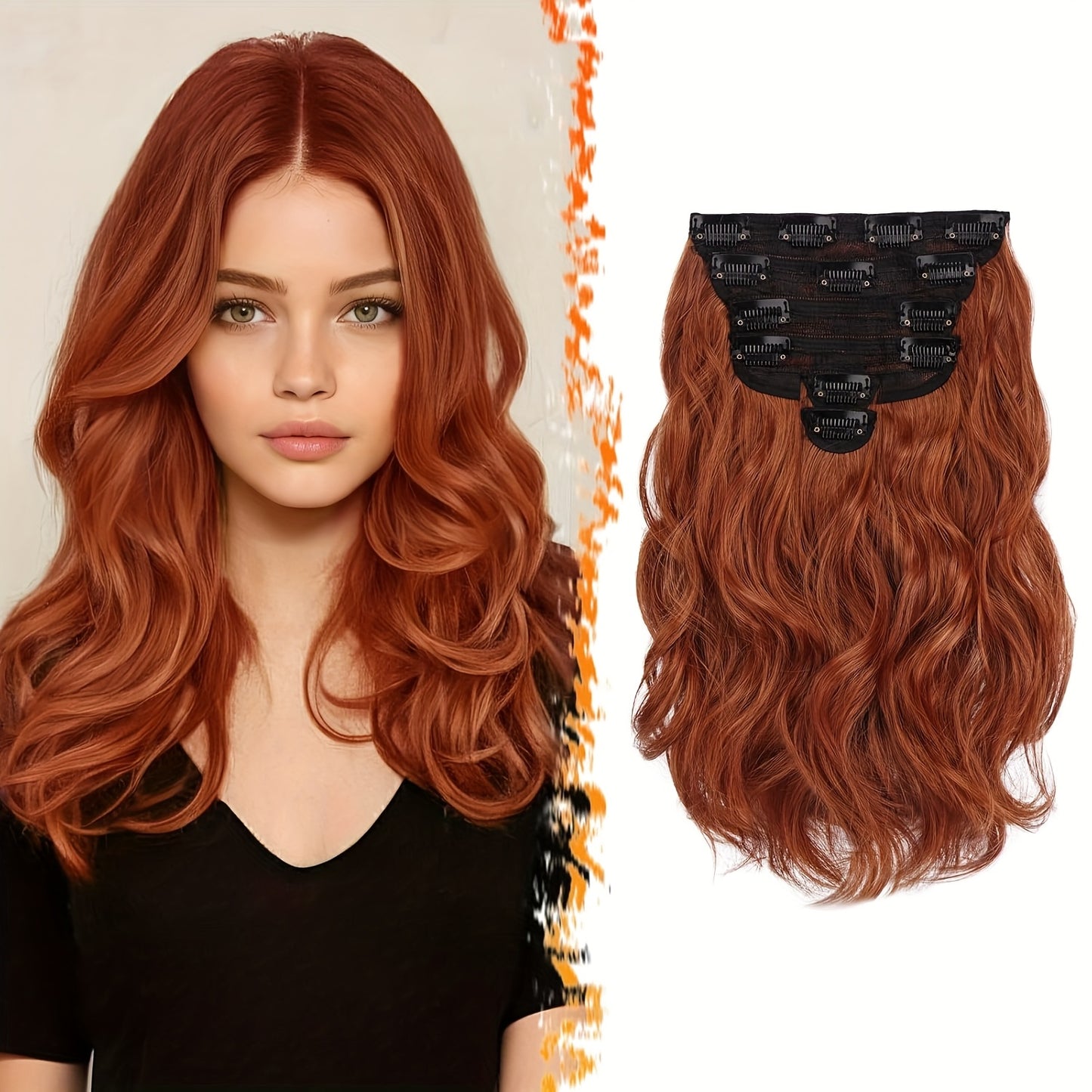 FESHFEN 6pcs Clip-In Hair Extensions, 12 Inch/30cm, Short Wavy Clip-In Extensions, Suitable for Women Halloween/Cosplay/Daily Wearing, Full Head, Thick Synthetic Clip Hair Extension - Brown