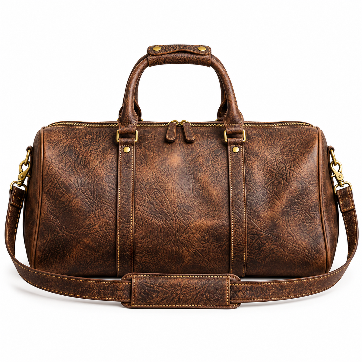 Vintage Brown Textured Leather Duffel Bag