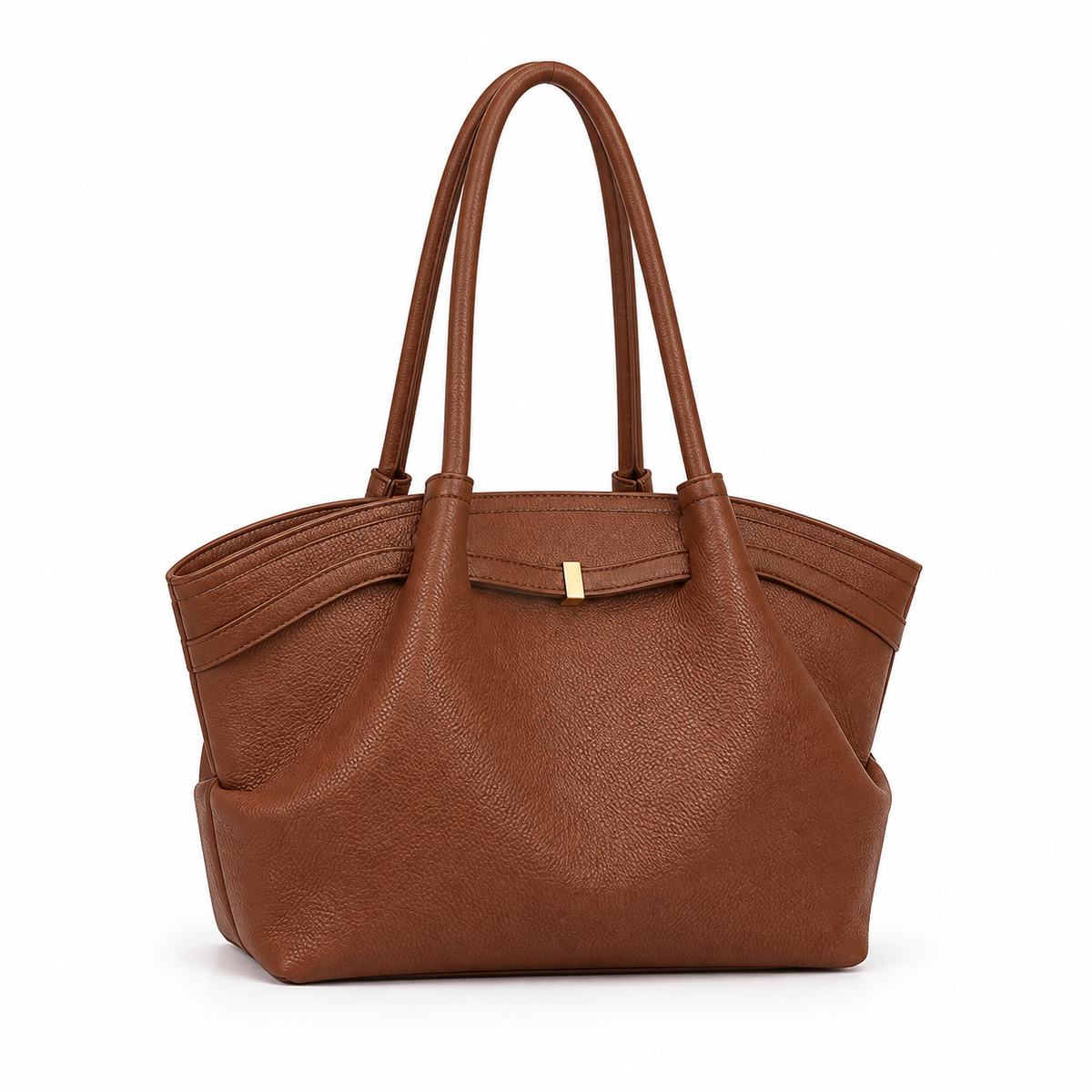 Brown Pebbled Leather Elegant Shoulder Tote