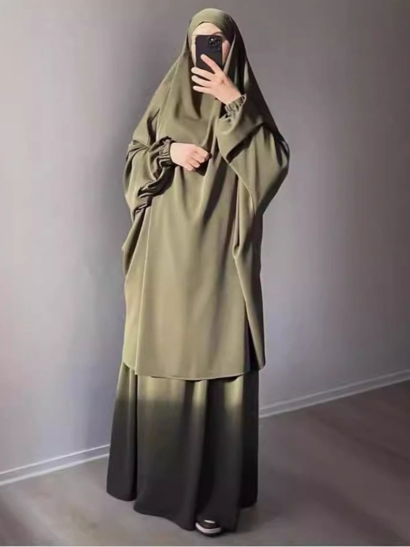 Middle East Dubai Women's Solid Color Loose Jilbaab Two-Piece Set with Large Hijab for Export
