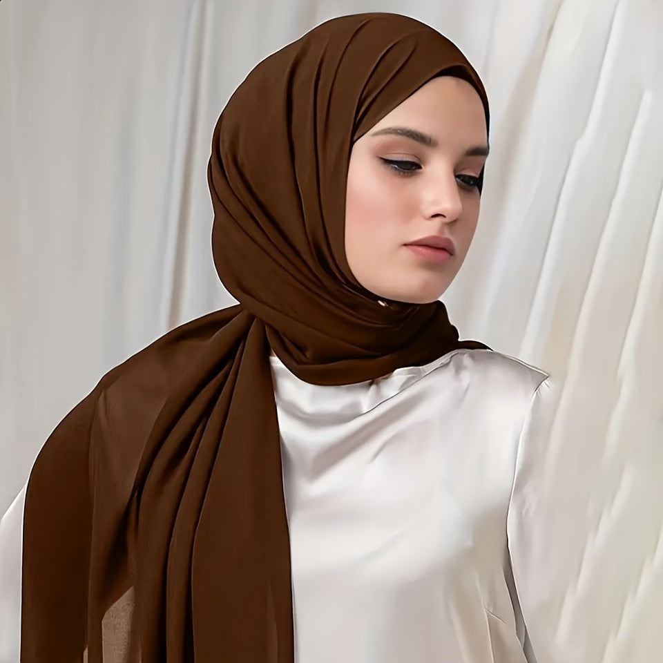 1box Solid Color Chiffon Hijab And Hijab Pins Thin Breathable Sunscreen Scarves (5pcs Minimalist Headscarfs + 2pcs Round Beads Clips), Hijab Set, Modest Fashion, Minimalist Scarf, Elegant Design, Delicate Weave, Lightweight F