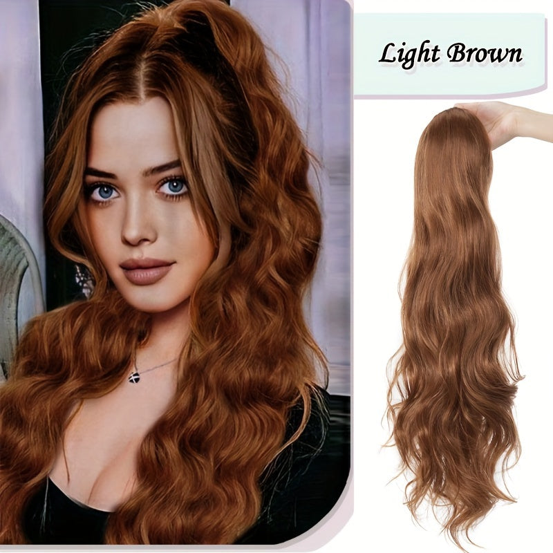Long Curly Wavy Hair Piece Synthetic Pony Tail Extensions For Women Highlight Balayage