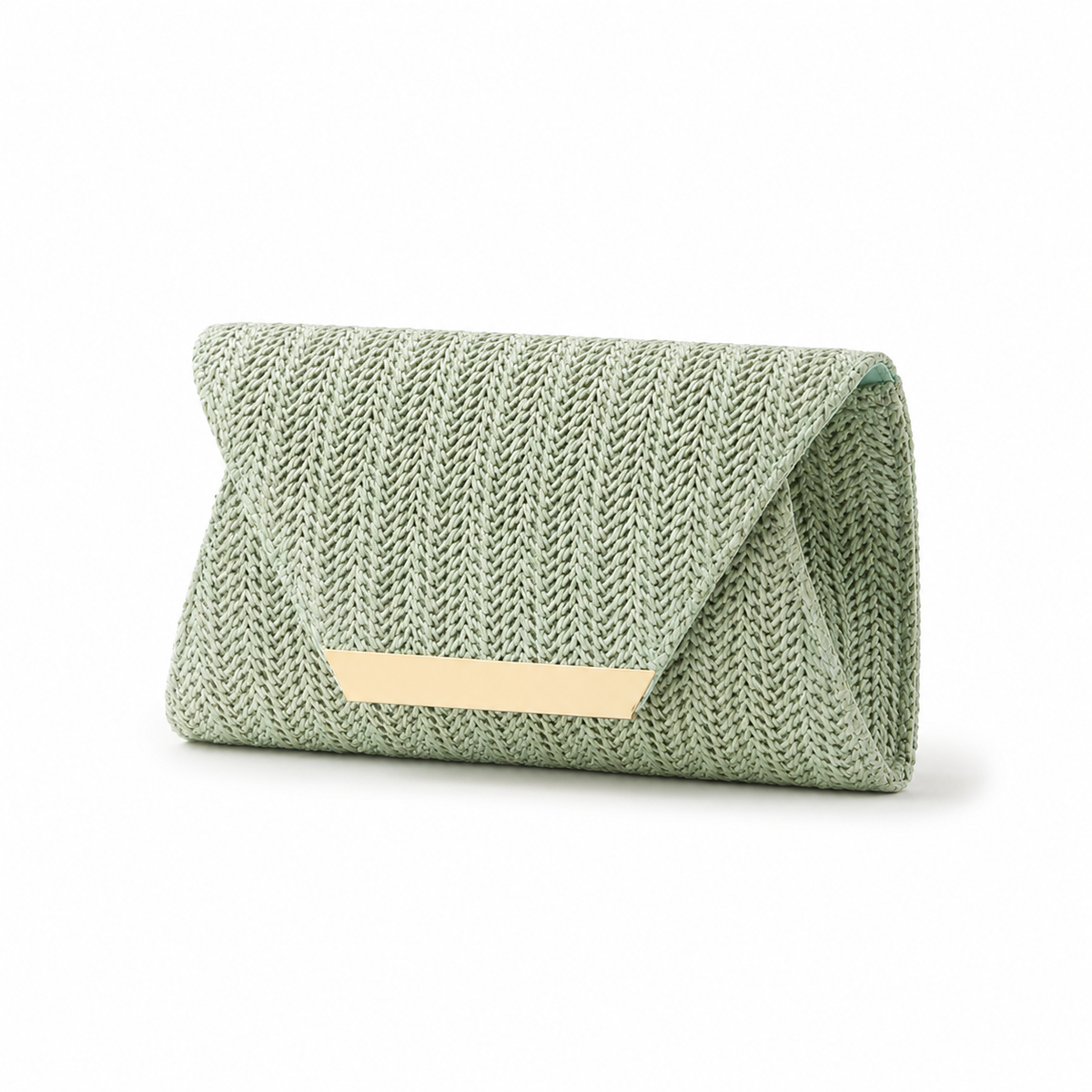 Sage Green Woven Envelope Clutch Bag