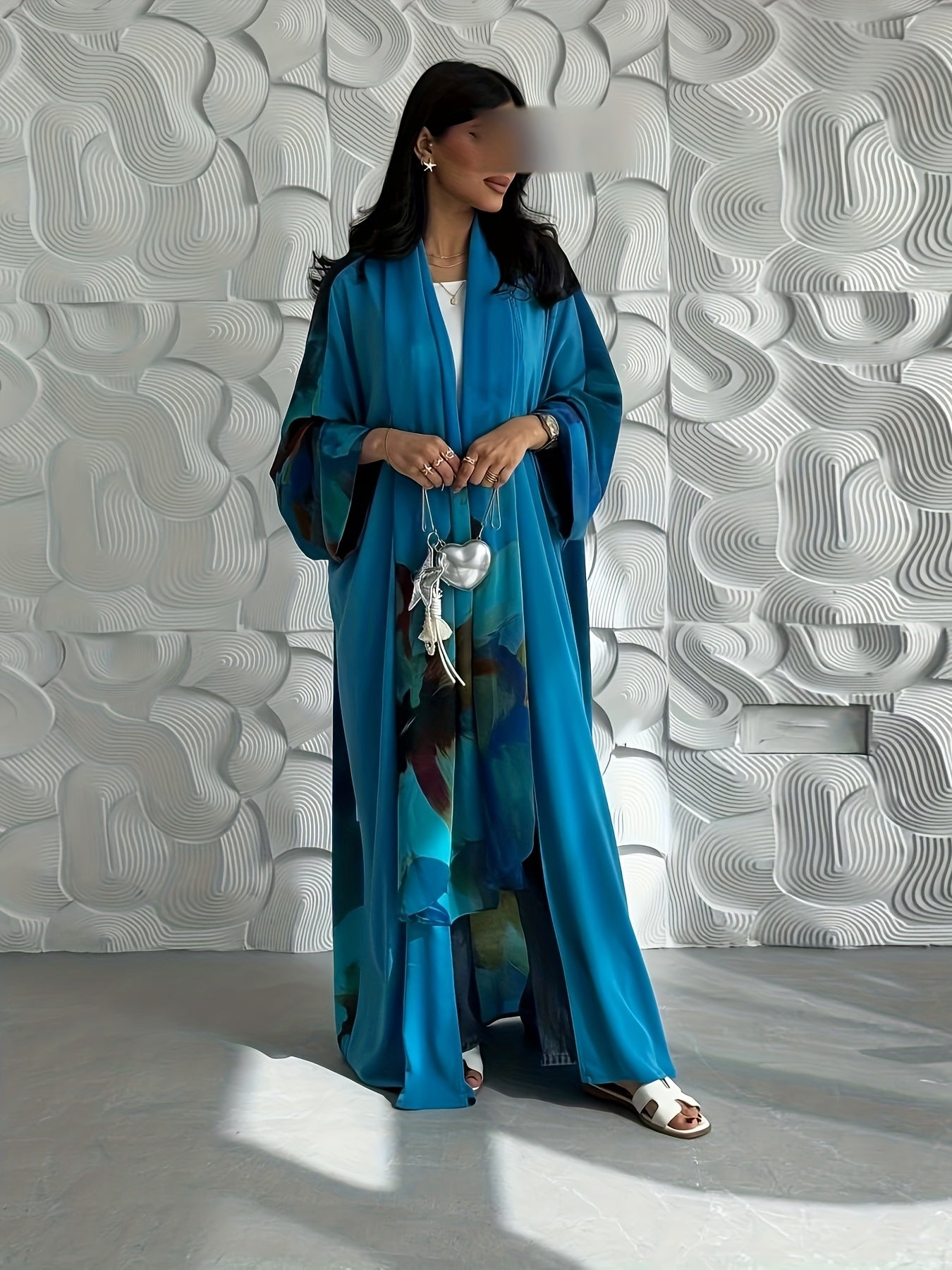 New modest Muslim scarf chiffon printed two-piece set Middle East fashion cardigan kimono abaya coat.