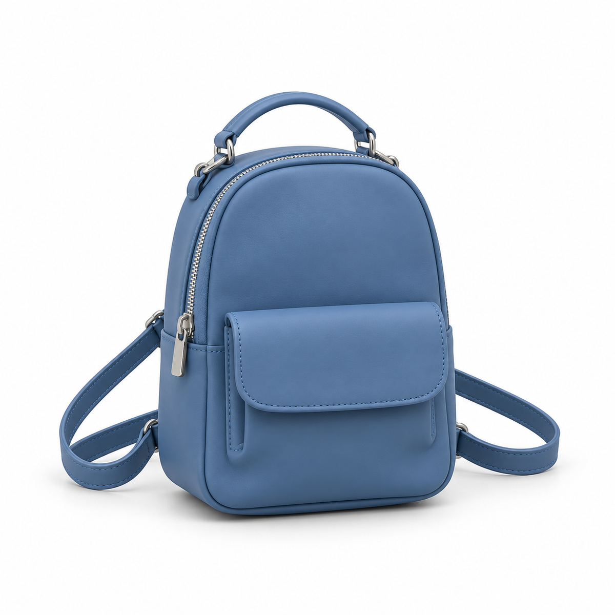 Denim Blue Vegan Leather Mini Backpack