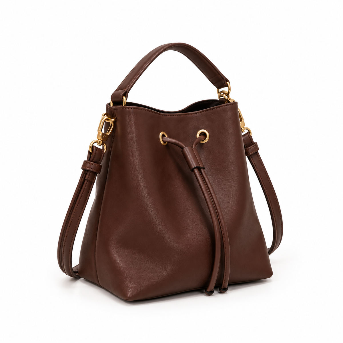 Elegant Brown Drawstring Bucket Shoulder Bag