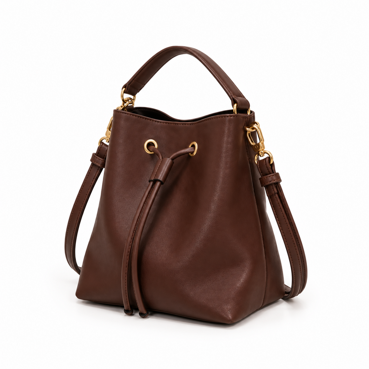 Elegant Brown Drawstring Bucket Shoulder Bag