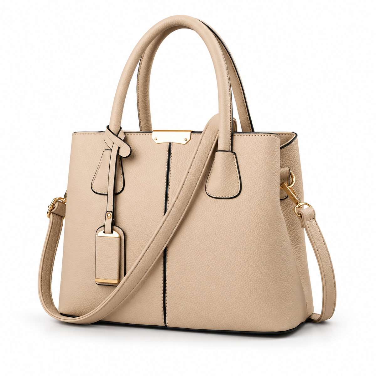 Elegant Beige Textured Tote Shoulder Bag