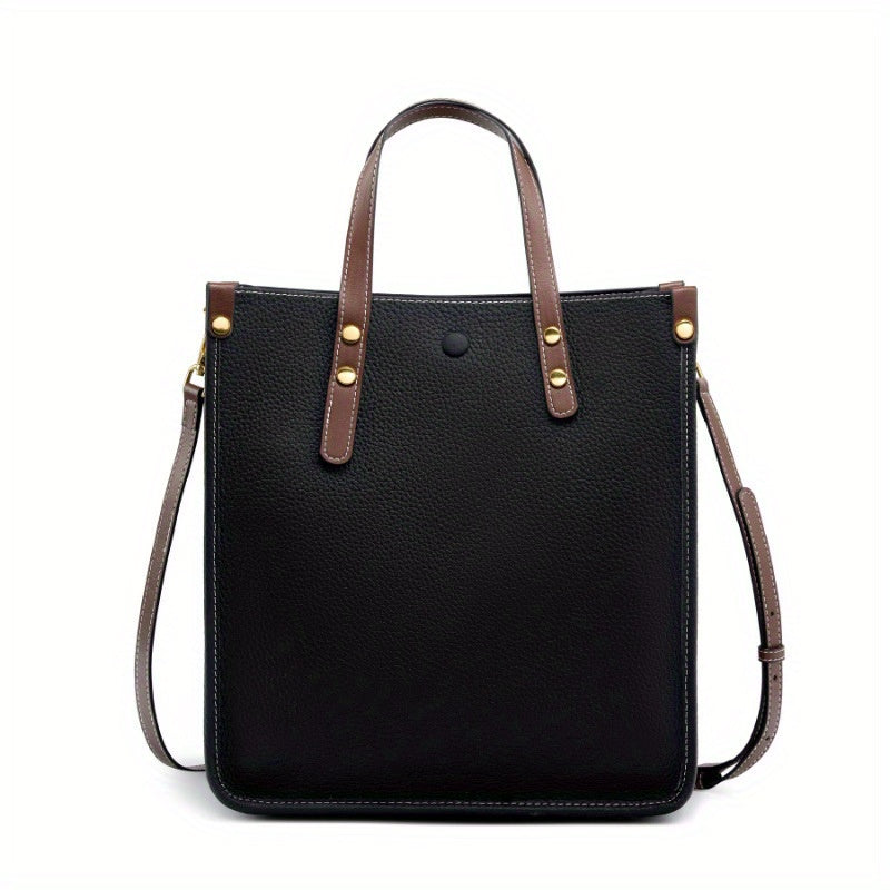Genuine Leather Vertical Tote Bag for Women - Convertible Crossbody Shoulder Bag with Adjustable Strap, Zipper Closure