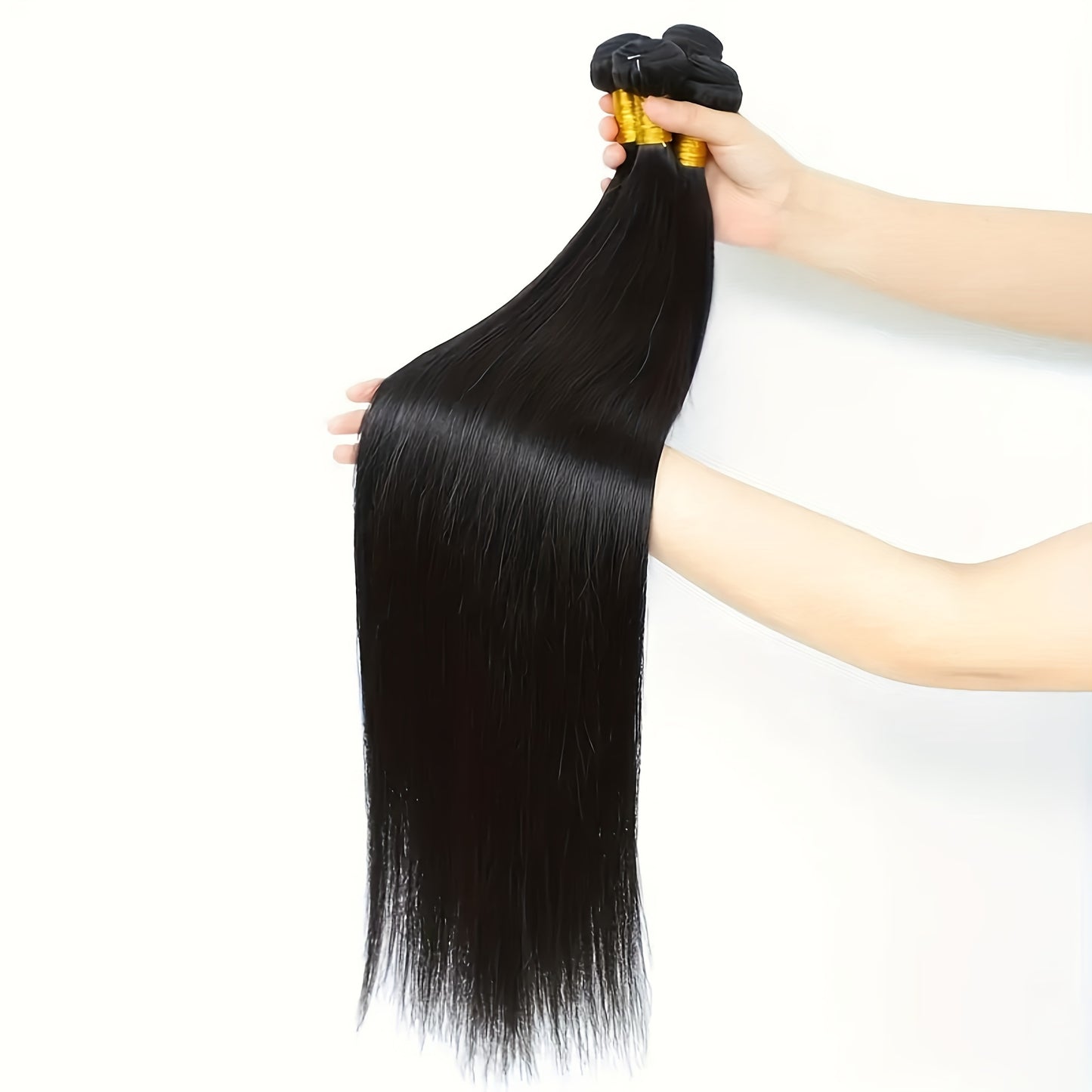 Three Bundles of Brazilian Straight Hair Made from 100% Unprocessed Human Hair, Featuring Double Wefts. These Virgin Straight Hair Extensions Are Designed for Women