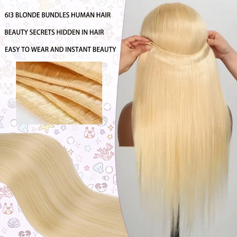 Straight Human Hair Weft Hair Extensions Color 613 Blonde Remy Human Hair Weft Weave Hair Extensions Double Wefted 3.35 oz Human Hair Bundles Blonde