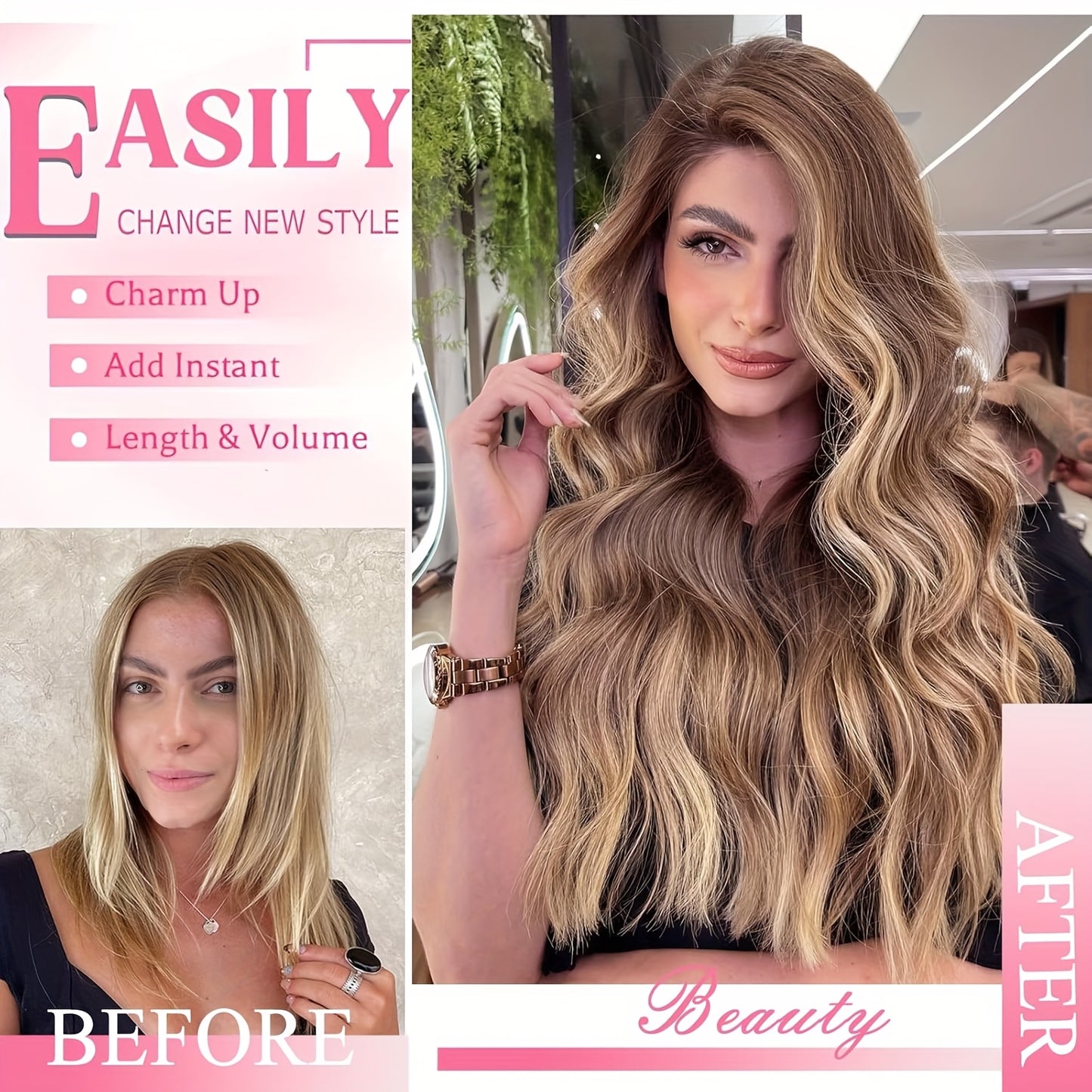 Human Hair Clip-In Extensions in Medium Brown to Caramel Blonde, Featuring Natural Straight Strands. This Set Includes 8pcs with Color 4/27, Designed for Women. These Weft Extensions Are Suitable for Everyday Use And Come in
