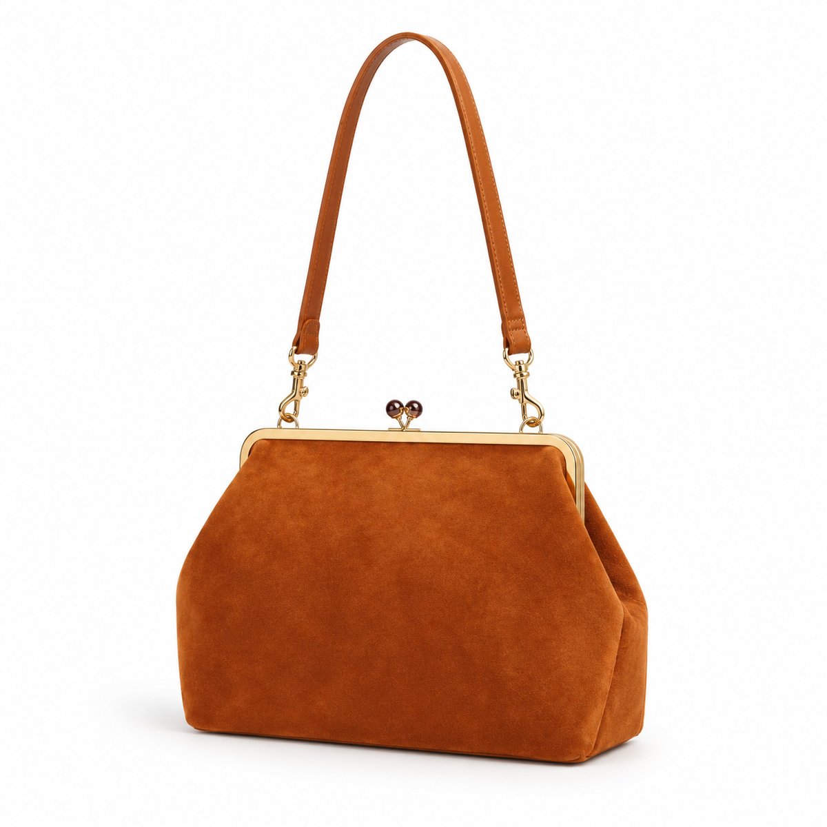 Vintage Cognac Kiss Lock Clutch Bag