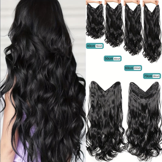 Synthetic Fiber Big Wave V-Shaped Hair Extensions, White Invisible, Available in 16/20/24/28 Inches, 4 Clip-In Extensions, with Options in Black And Brown for Everyday Parties And Holiday Gatherings