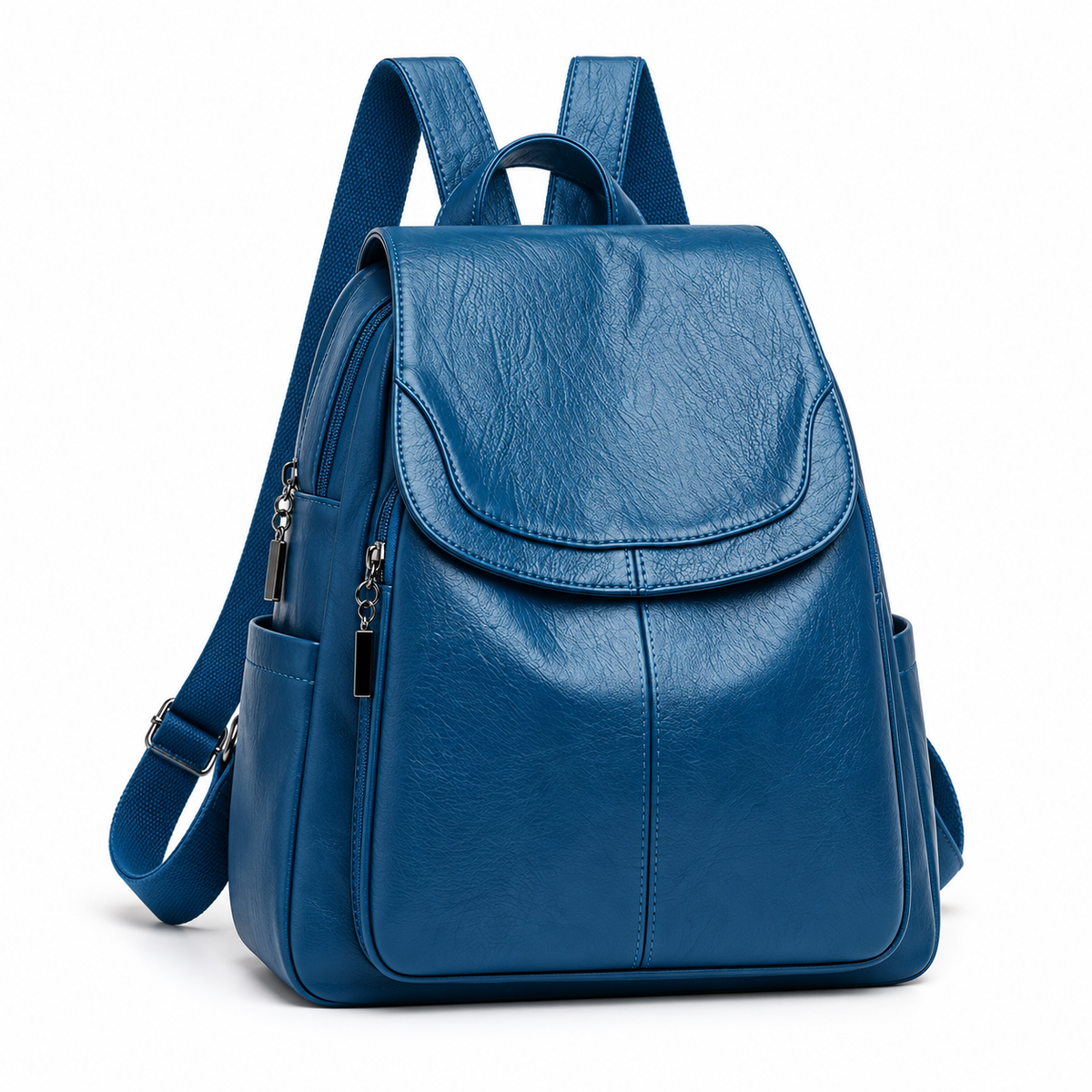 Lake Blue Textured Flap Everyday Backpack