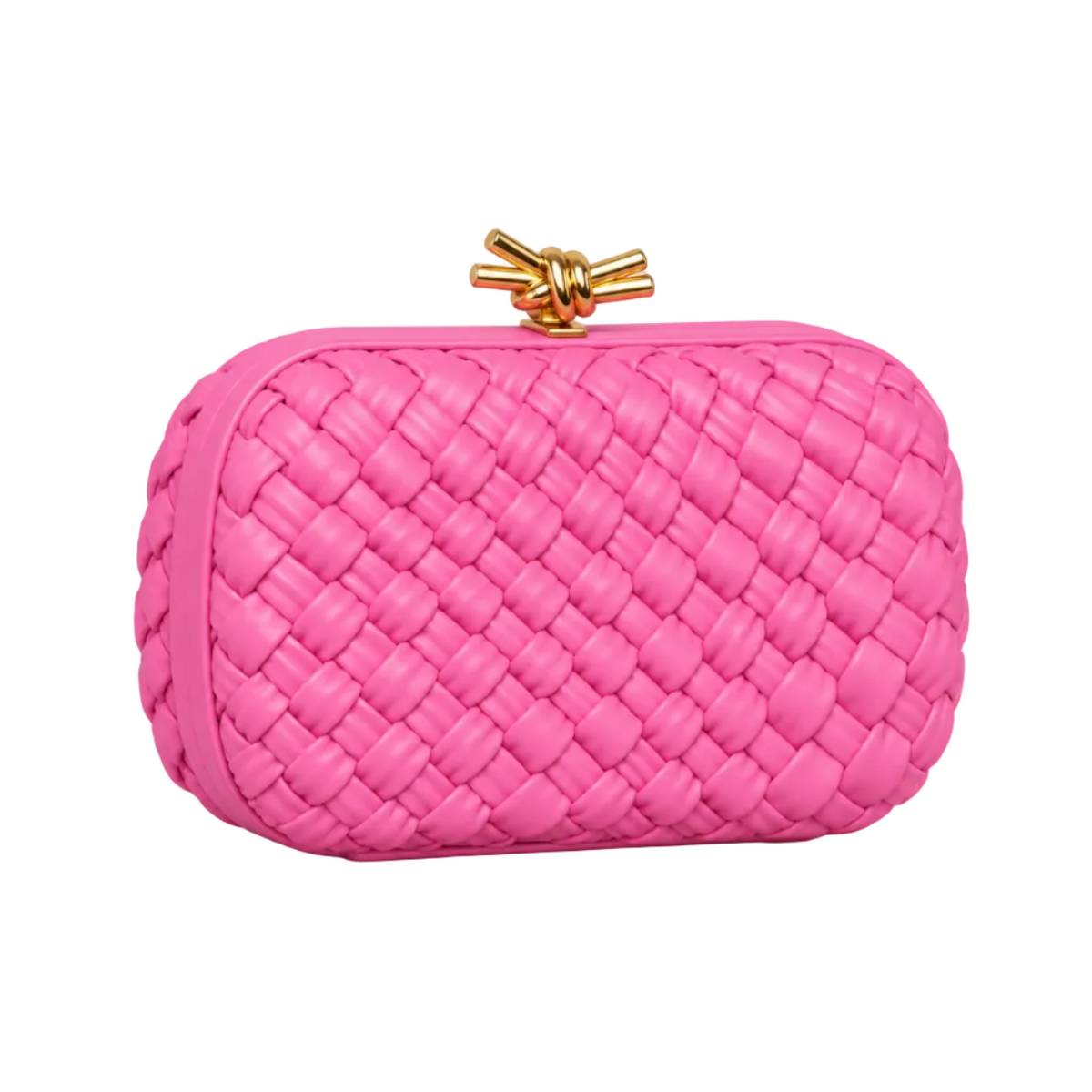 Pink Woven Clutch With Gold Clasp