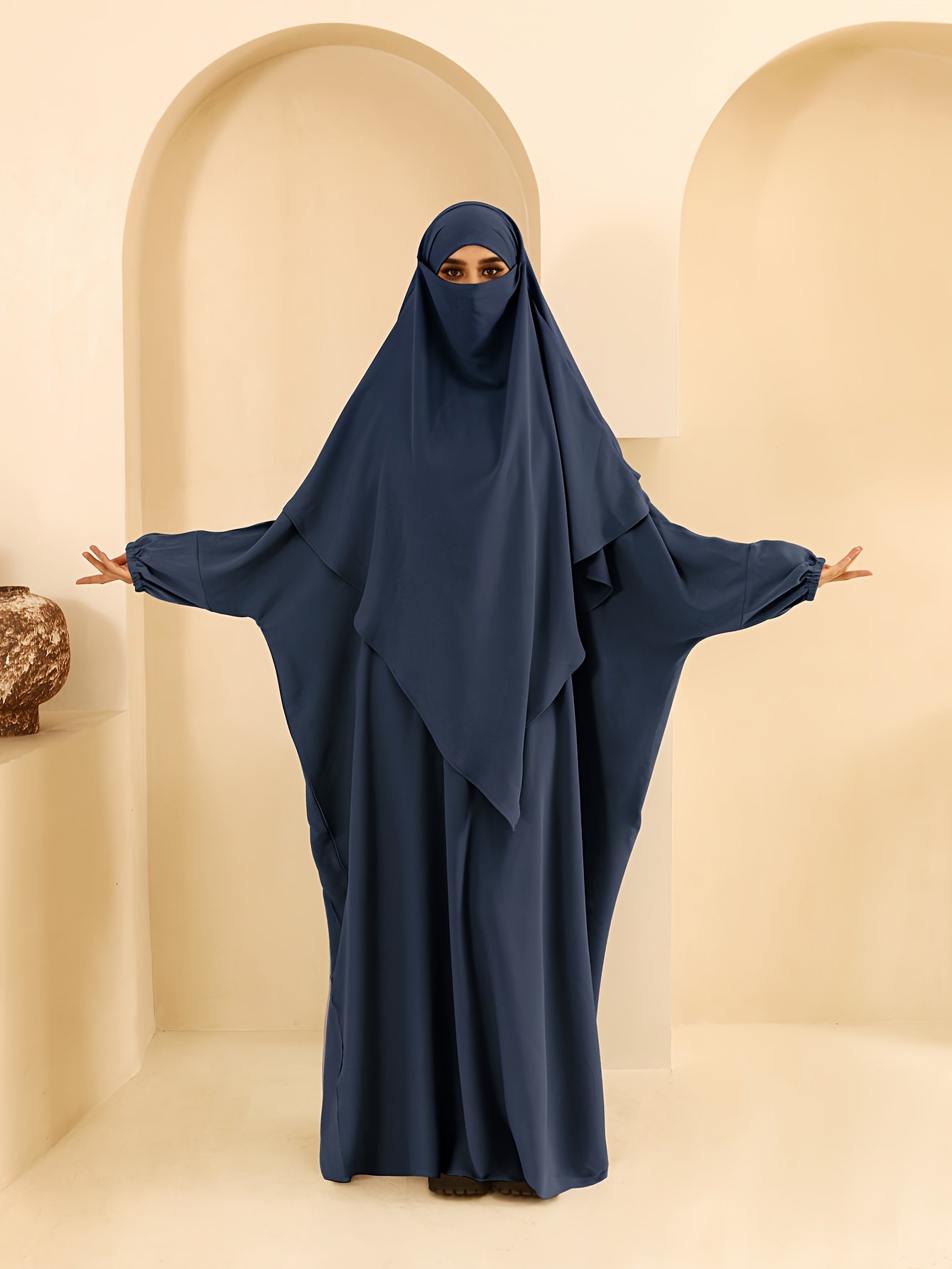 Plus Size - A Set of Elegant Plus Size Women Jilbaab Dresses, Middle East Dubai Solid Color Robe Dress Two Piece Set, Perfect for Ramadan And Islamic Prayers Abaya Femme Women Abaya Dubai Islamic Clothing Abaya Hijab Femme Prayer Jil