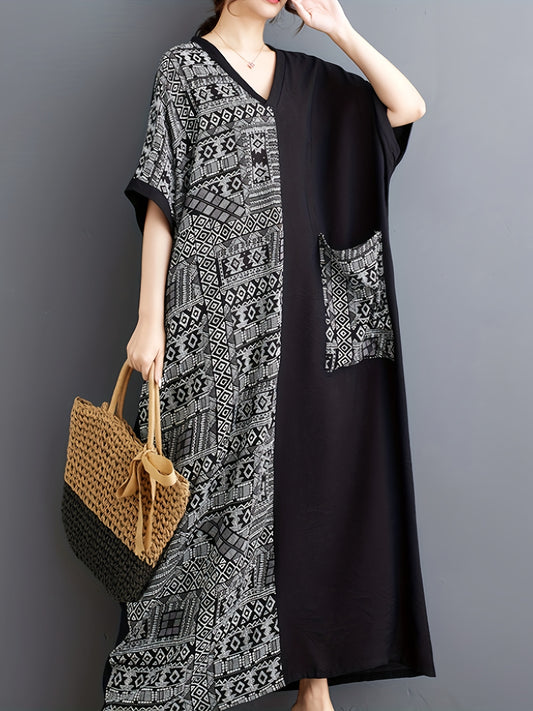 Bohemian Elegant Patchwork V-Neck Plus-Size Dress