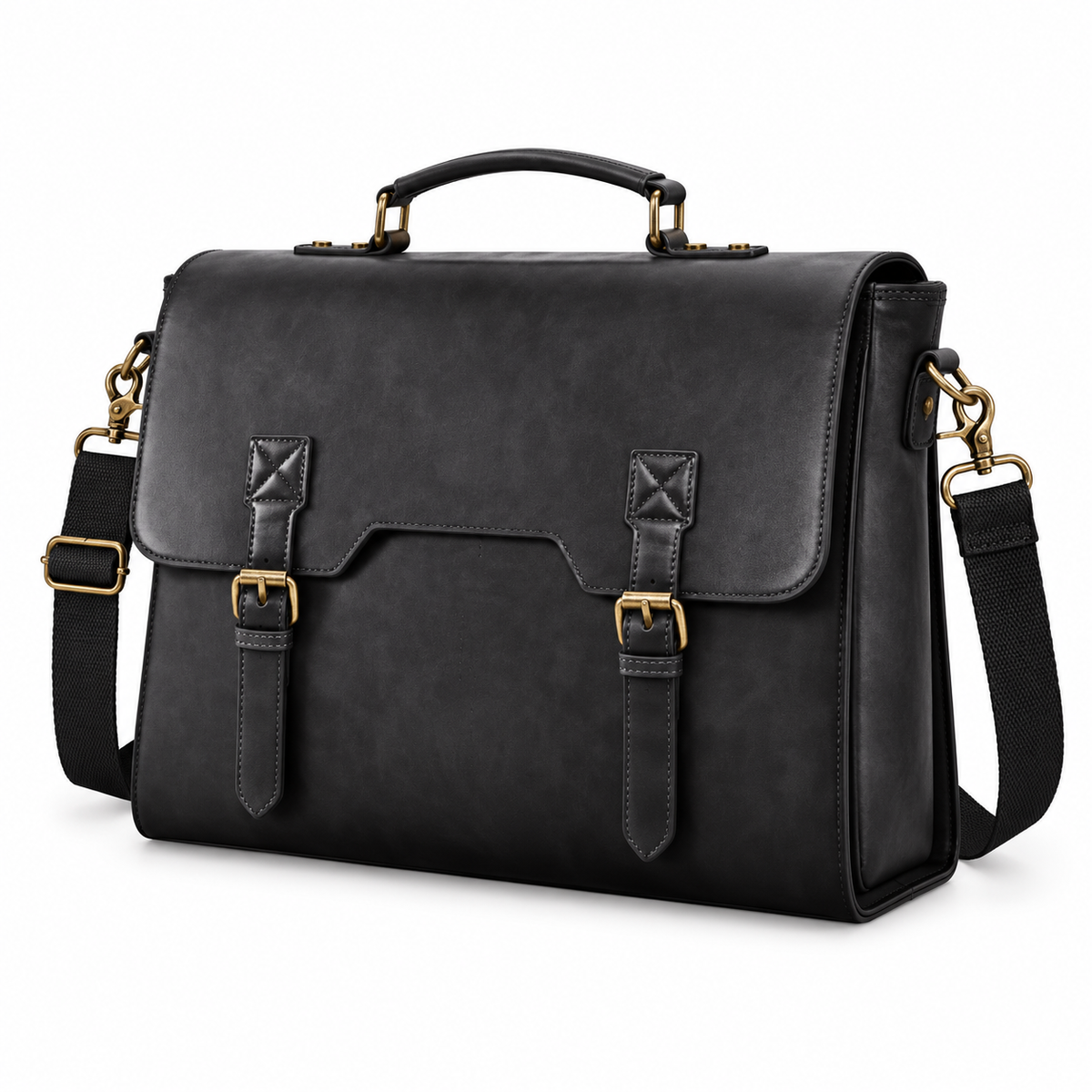 Vintage Black Leather Briefcase With Buckles