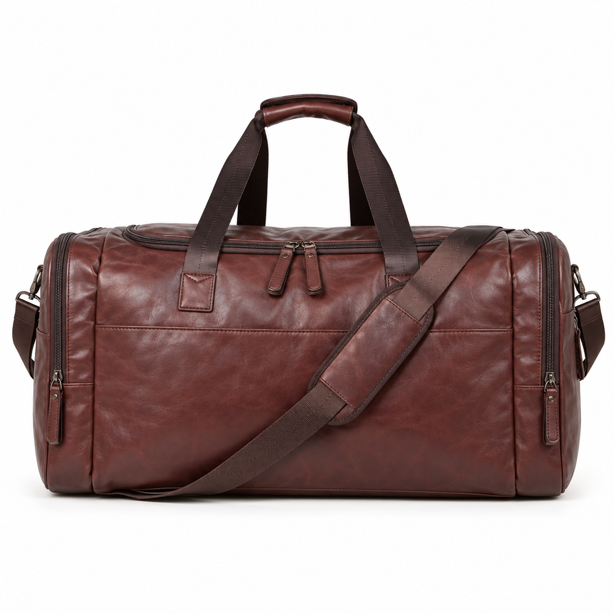 Classic Brown Leather Travel Duffel Bag