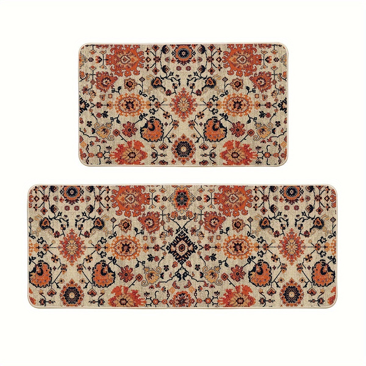 Sm:)e Flowers Bohemia Kitchen Mats Set Of 2, Daily Boho Home Decor Low-Profile Kitchen Rugs for Floor - 17x29 And 17x47 Inch
