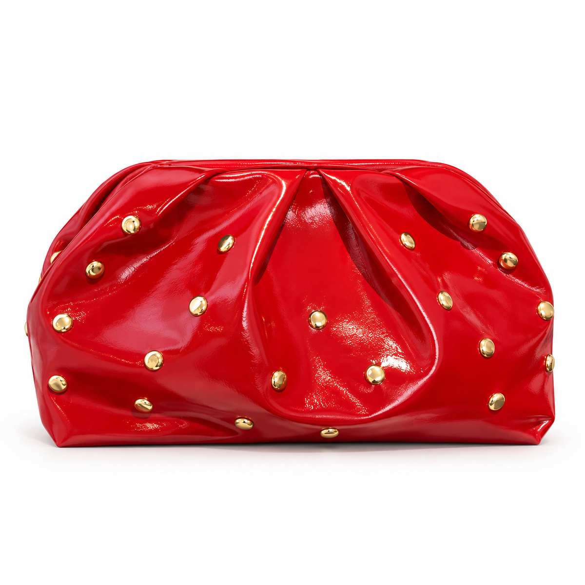 Red Studded Leather Evening Clutch Bag