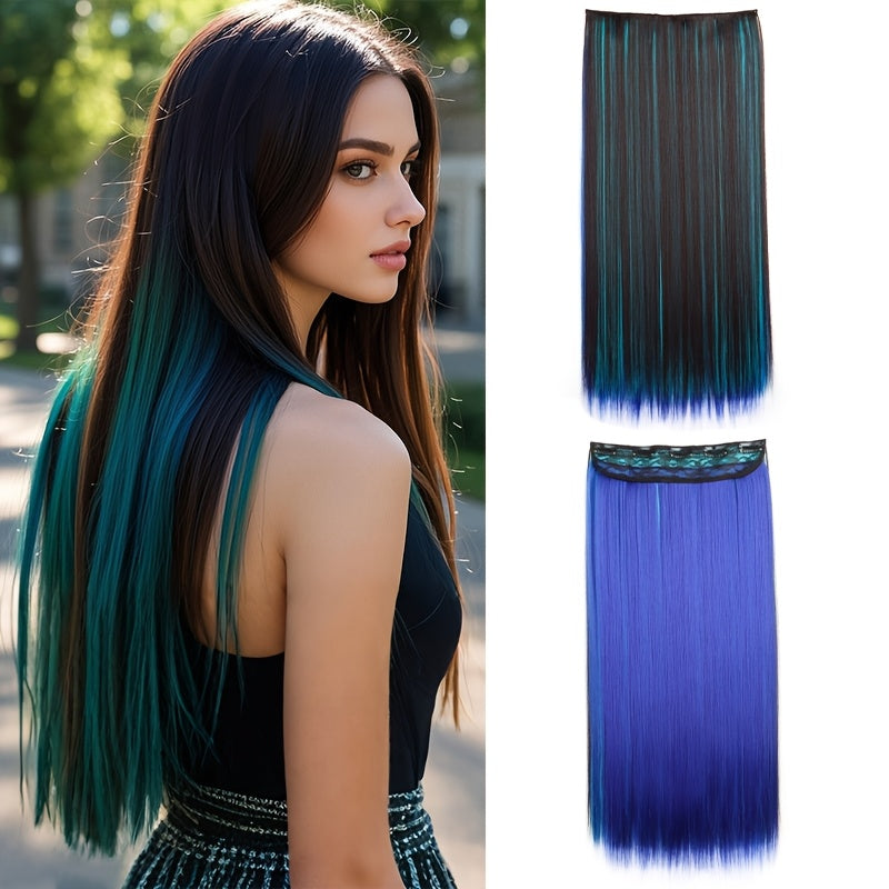 Colorful Clip-In Hair Extensions - 1pc Featuring Five Clips, Long Straight Heat-Resistant Synthetic Fiber Hairpiece for Women'S Everyday Looks And Party Must-Haves